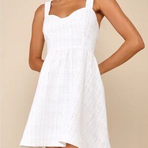 Lulu's White Tweed Sequin Mini Dress